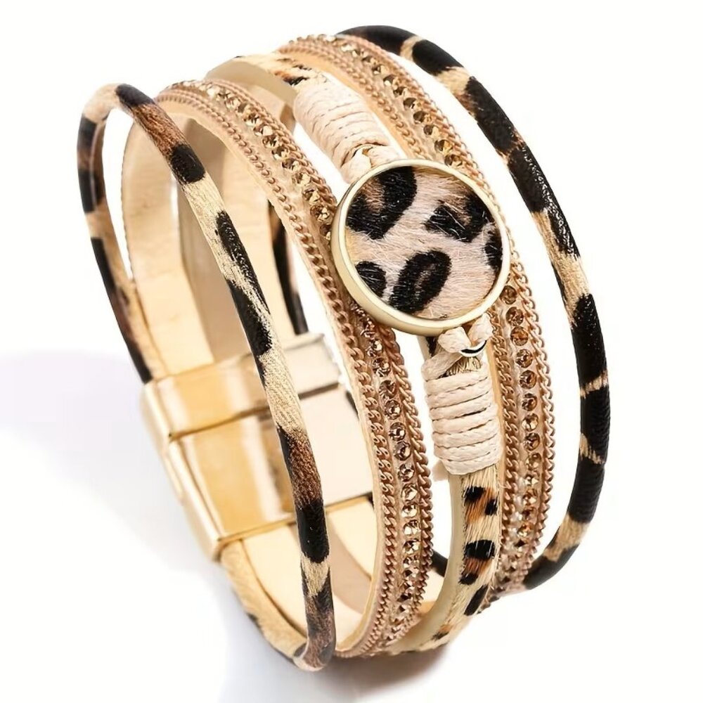 Leopard Print Magnetic Clasp Bracelet Z323